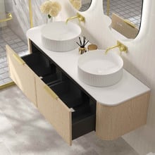 Ulualoha 1500mm Natural Oak Wall Hung Double Vanity with Stone Countertop